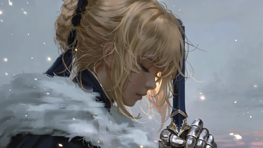 Nixeu-手绘金发拿剑女武士插图壁纸
