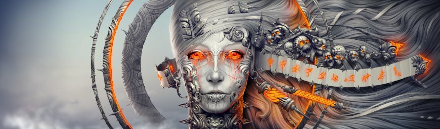 宽屏 机器人脸 赛博朋克插画壁纸