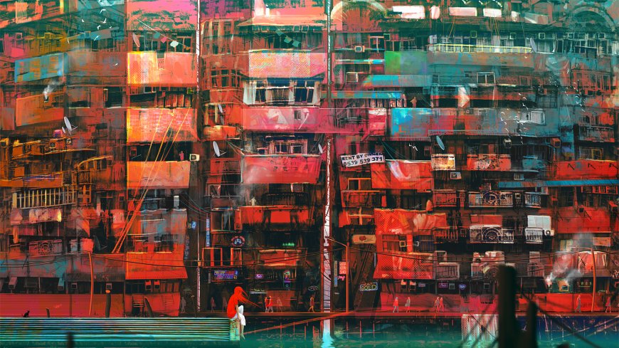 贫民窟 楼房建筑 创意个性插画壁纸