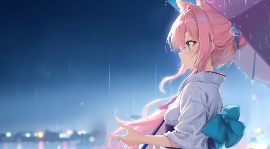 动漫 雨天 女孩 插图壁纸