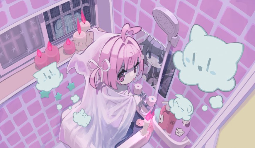 可爱 女孩 浴室泡泡 动漫壁纸