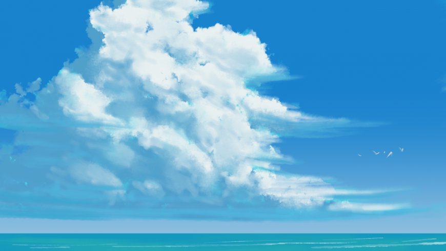 云-天空-海-地平线-鸟 动漫壁纸