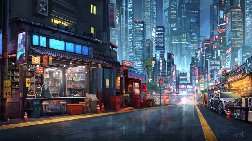 Civort-插图-绘画-街道--城市-摩天大楼壁纸