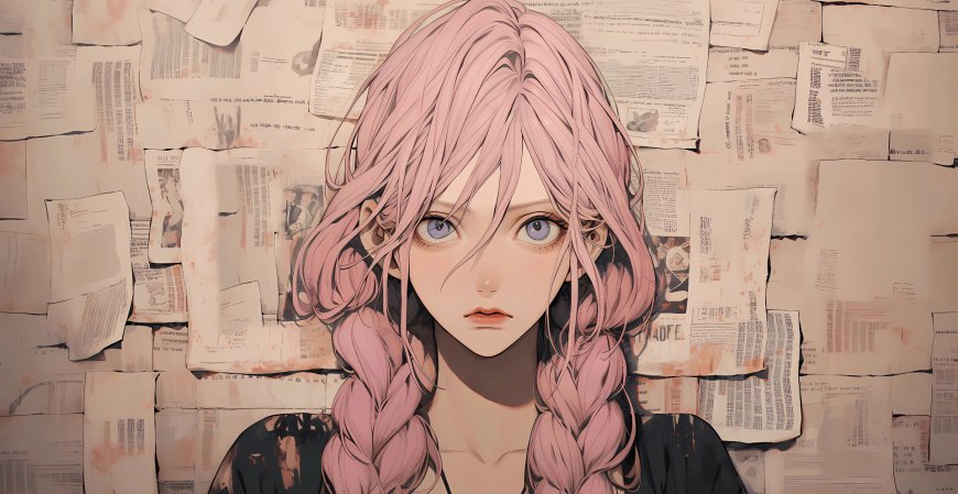粉色 二次元 少女 报纸背景壁纸
