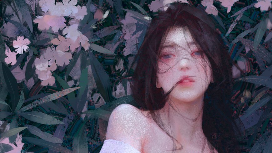 唯美美女 长发 意境 鲜花 背景 高清动漫壁纸