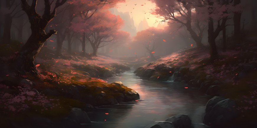 樱桃树-和平-森林-河流-溪流 动漫壁纸