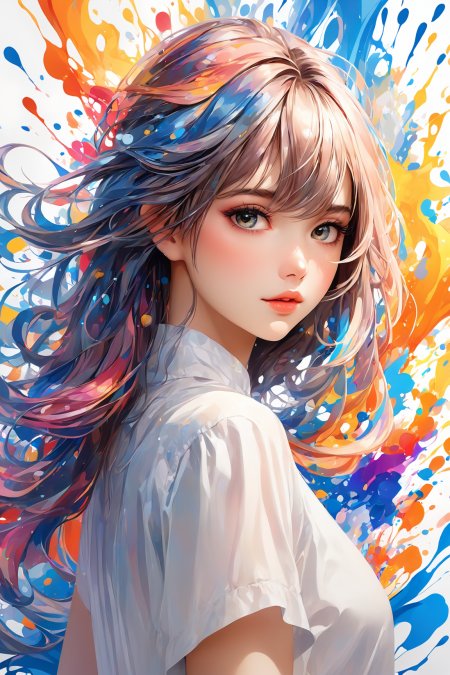 彩色水墨背景 女孩插画壁纸