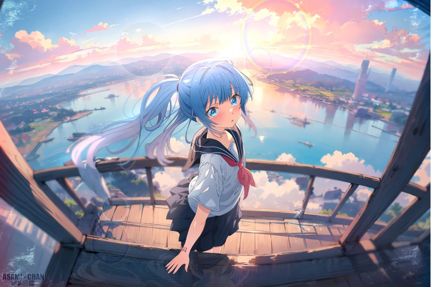初音未来-高角度-校服 双马尾插图壁纸