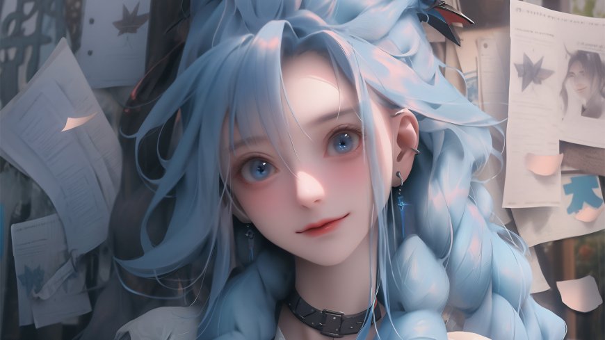 报纸墙美女 金克丝 蓝色头发 动漫壁纸