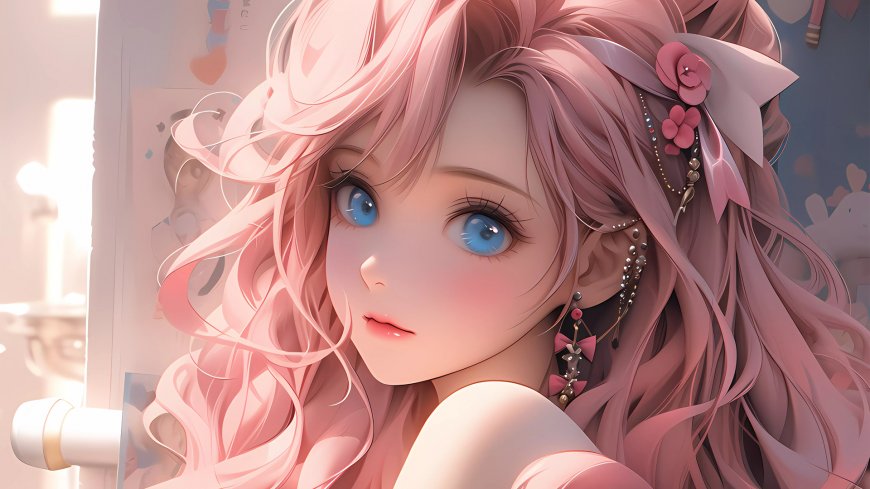 可爱粉色长发女孩 蓝色眼睛 动漫高清壁纸