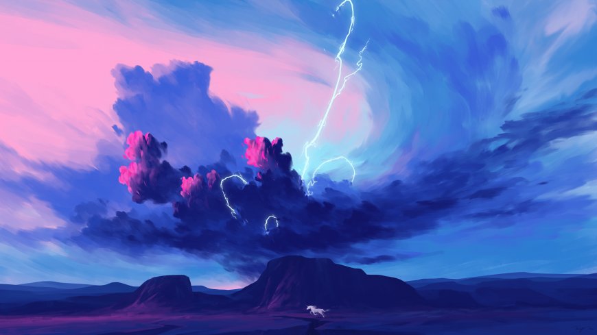 BisBiswas-插图-天空云-风暴-闪电-马-山脉壁纸
