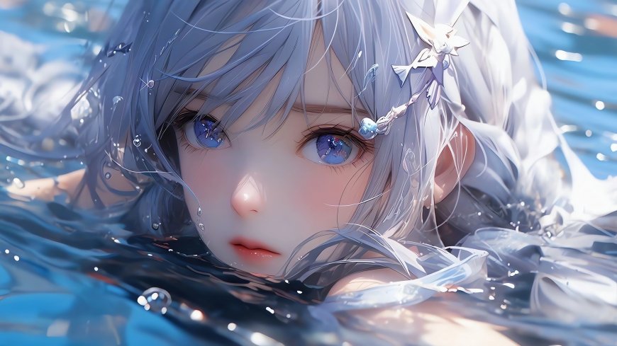 蓝眼睛 长发 水 水中女孩 银发 电脑壁纸 4K壁纸