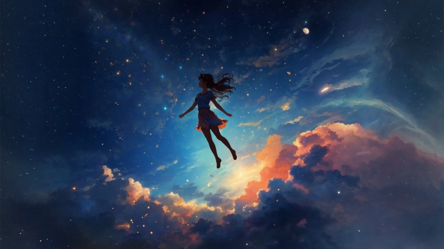星系女孩漂浮动漫电脑壁纸