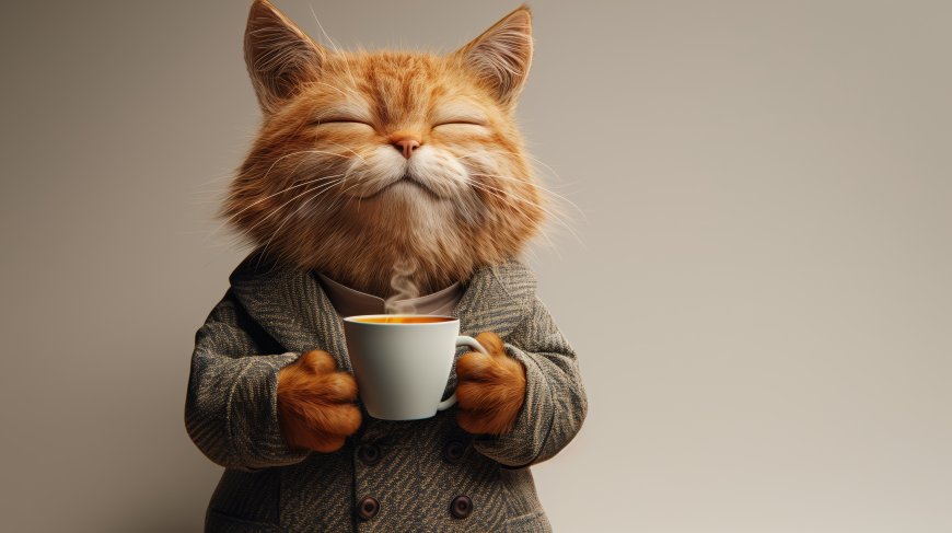 闭眼 AI艺术 猫 拟人化 咖啡 电脑壁纸 4K壁纸