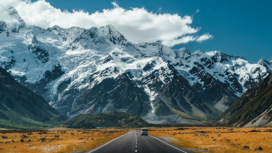 山脉 风景 雪山 道路 汽车 云 新西兰 库克山电脑壁纸