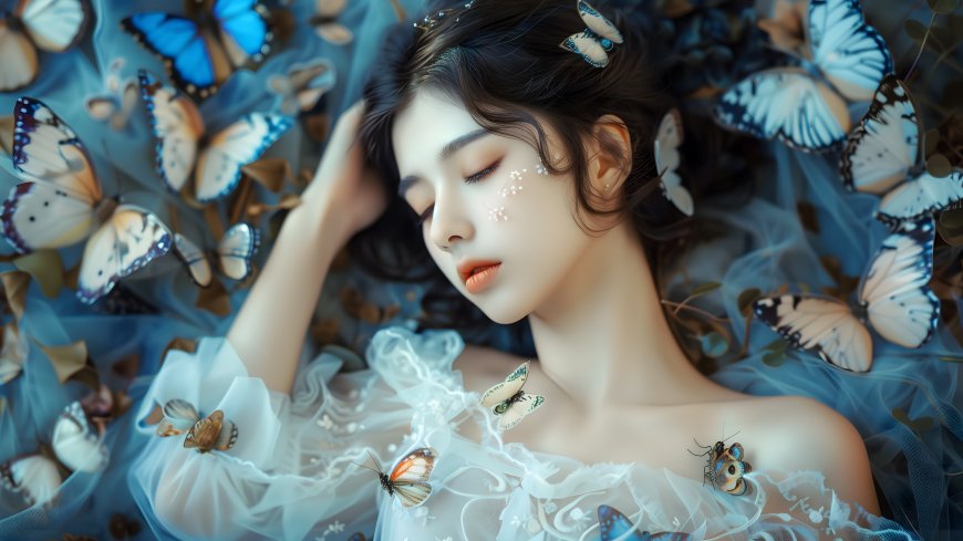 女性 蝴蝶 睡眠 AI艺术 电脑壁纸