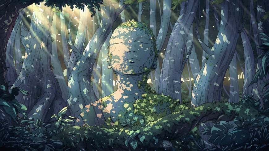 森林 石头人像 插画壁纸