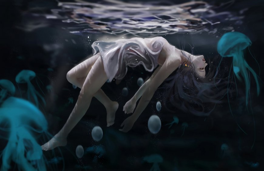  水母 水下 动漫女孩