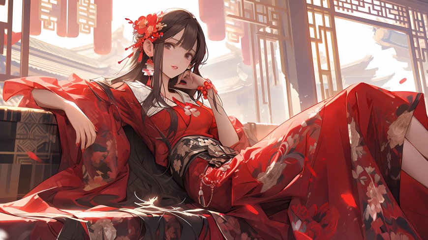 古风新娘 红色衣服 头饰 动漫壁纸