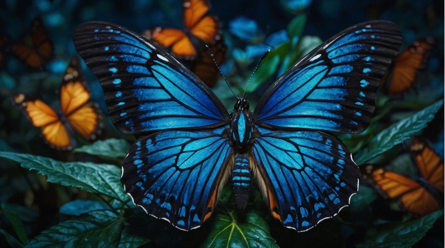 蝴蝶 蓝色翅膀 停留 电脑壁纸 
