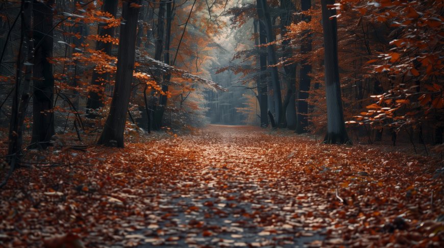 森林 道路 秋天 叶子 橙色 电脑壁纸