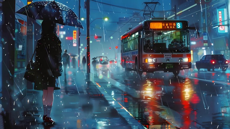 雨中 女孩 汽车 4k动漫壁纸