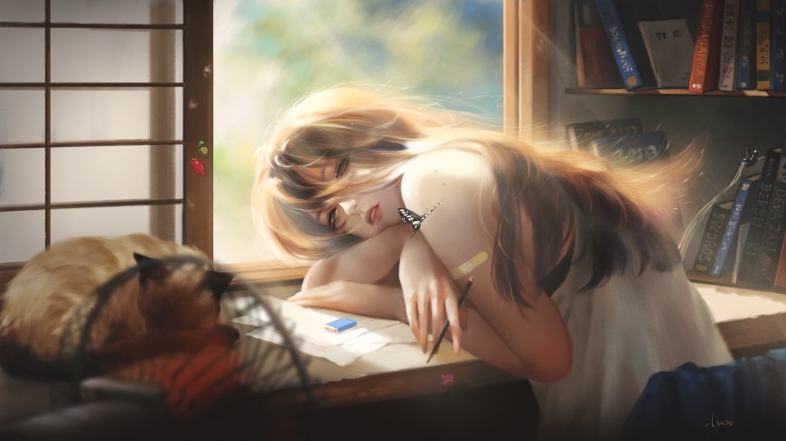 下午 趴在桌子的女孩