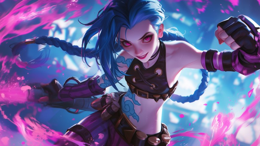 暴走萝莉·金克丝（Jinx），举着拳头的金克丝酷飒 壁纸 