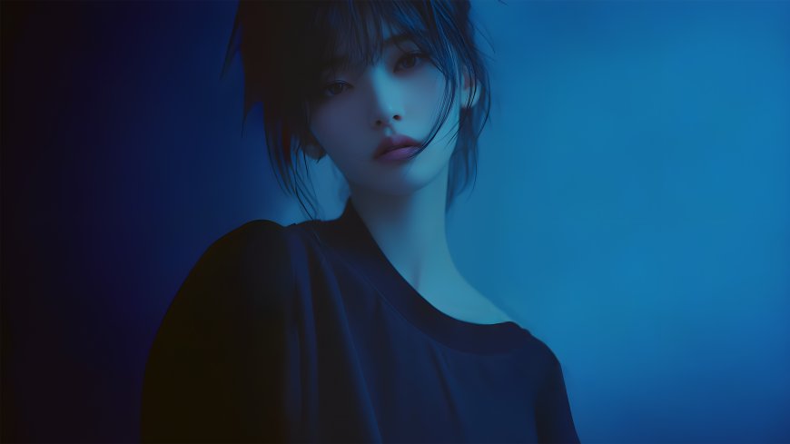 穿着黑色长袖T恤衫，就这么看着你的AI美女壁纸图片