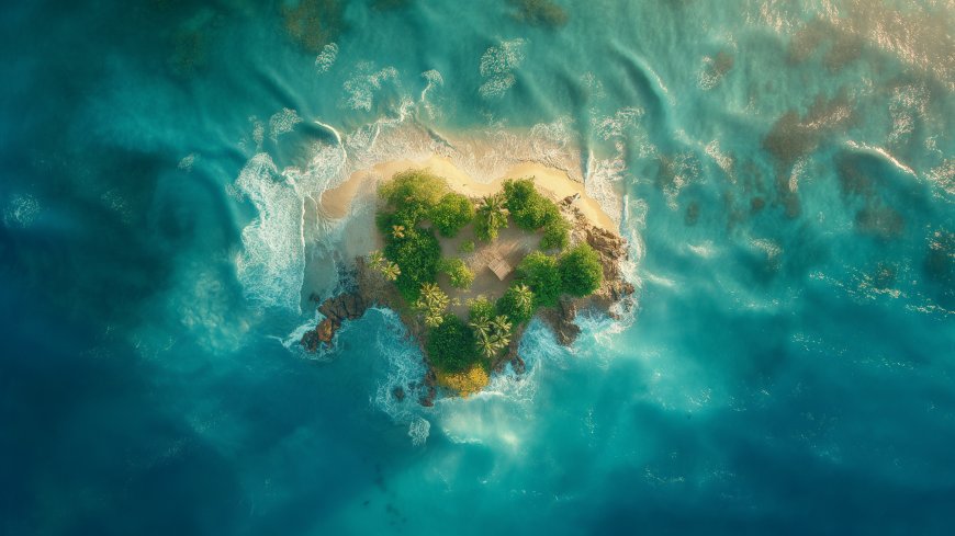  俯瞰视角下的海洋岛屿风景壁纸图片 