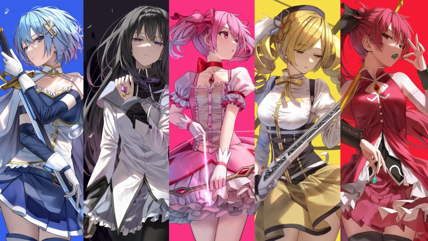 动画《魔法少女小圆》人物鹿目询子，晓美焰，佐仓杏子，美树沙耶香，巴麻美同框高清动漫壁纸图片.png