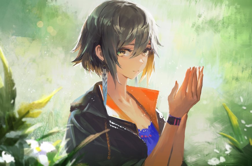 短发 动漫 动漫女孩 耳环 4K壁纸