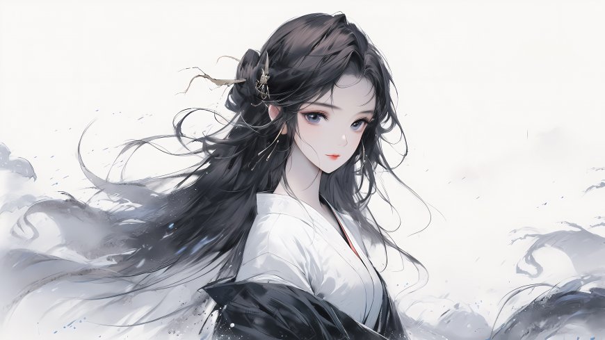 国风，水墨风，古风，仙气飘飘古装美女插画壁纸