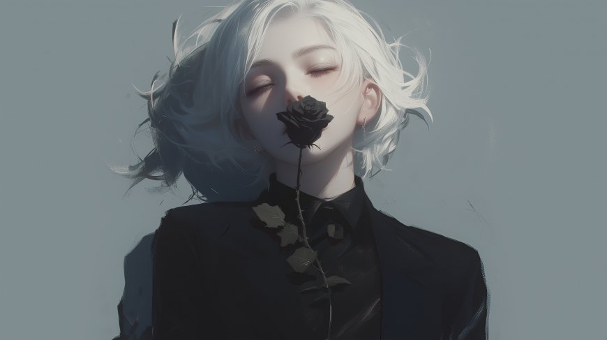 黑玫瑰，女人，白色头发 美女