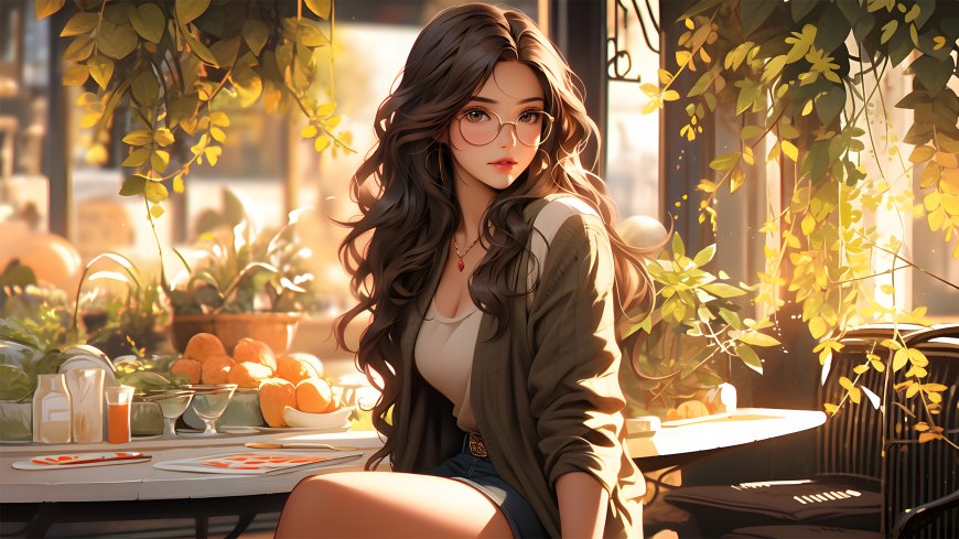 女人 长发 坐着 卷发 AI艺术壁纸