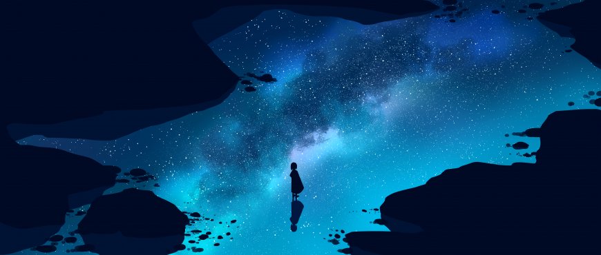 优雅 动漫 天空 女孩 星星 简单背景壁纸
