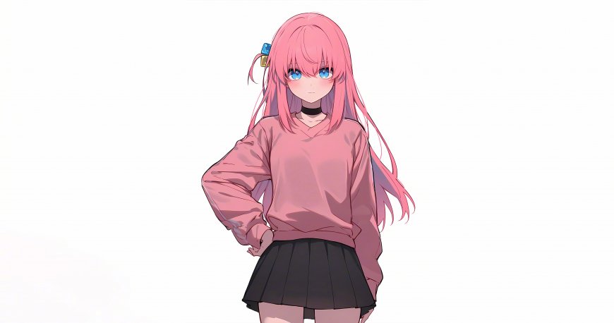 粉红色头发 粉色衣服，黑色短裙动漫美少女高清桌面壁纸