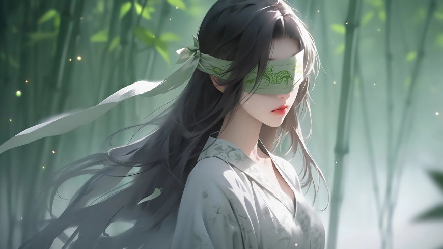 竹林，蒙眼古风美女唯美AI壁纸