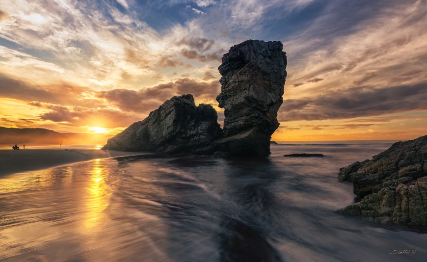自然景观 大海 岩石 黄昏 壁纸