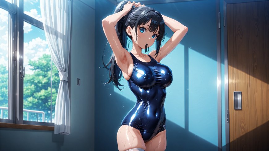 动漫黑发女孩 连体泳装壁纸