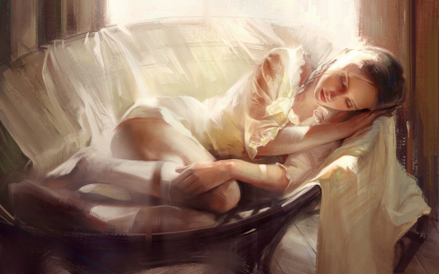 可爱 手绘休息的少女 绘画壁纸