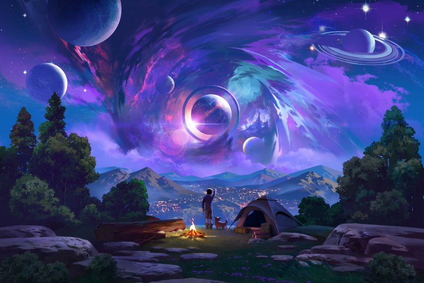 宇宙星空下的篝火壁纸