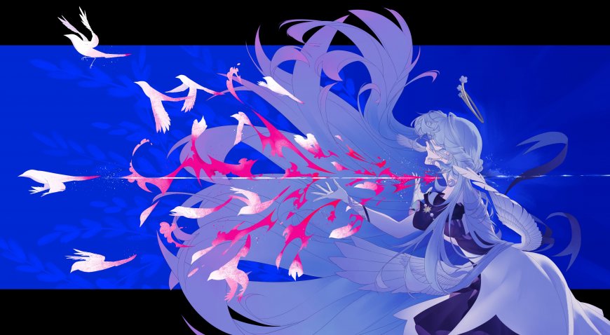 长发 蓝色头发 罗宾 本岛 星轨 动漫 女孩 鸟类 白手套 耳环 头翼 翅膀 壁纸