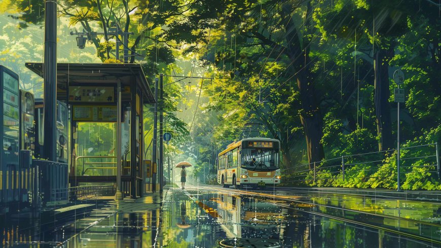 树林 车站插画壁纸