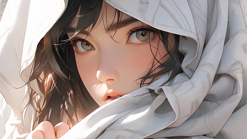 围着头巾的二次元AI游戏美女插画壁纸
