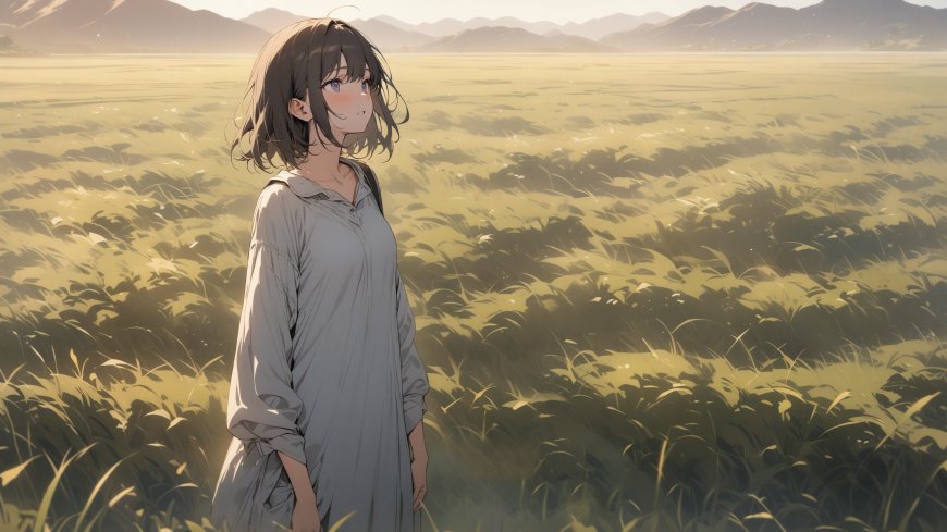 田野 迷失的少女插画壁纸