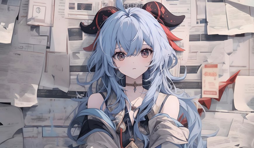 二次元-报纸墙美女-动漫桌面壁纸