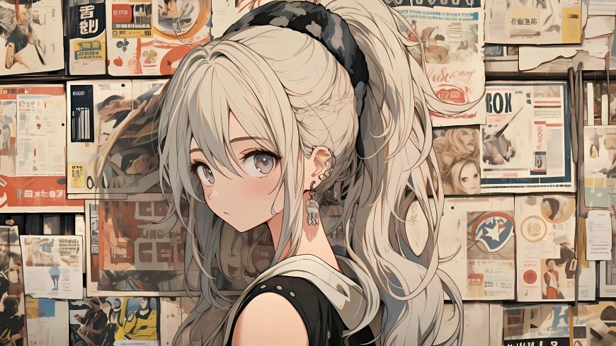 街头潮流银发少女插画壁纸