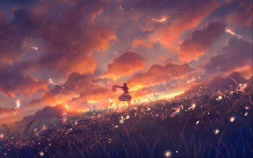 梦幻晚霞少女风景壁纸
