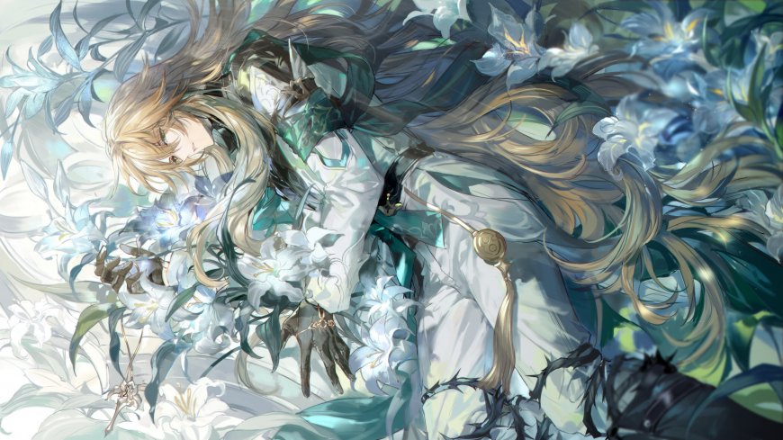 二次元长发繁花角色插画壁纸